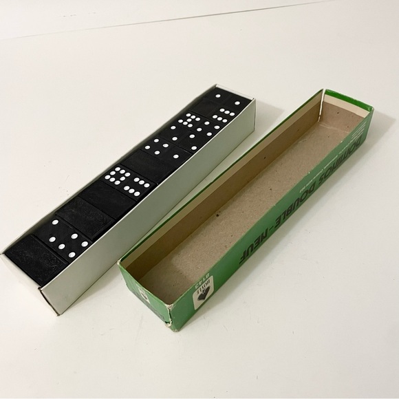 Vtg Hoyle Double Nine Black 55 Wood Dominoes Original Green Box - Picture 15 of 16